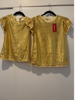 Girls Short Sleeve Sequin Shirts Party Glitter Sparkly Tops Blouse